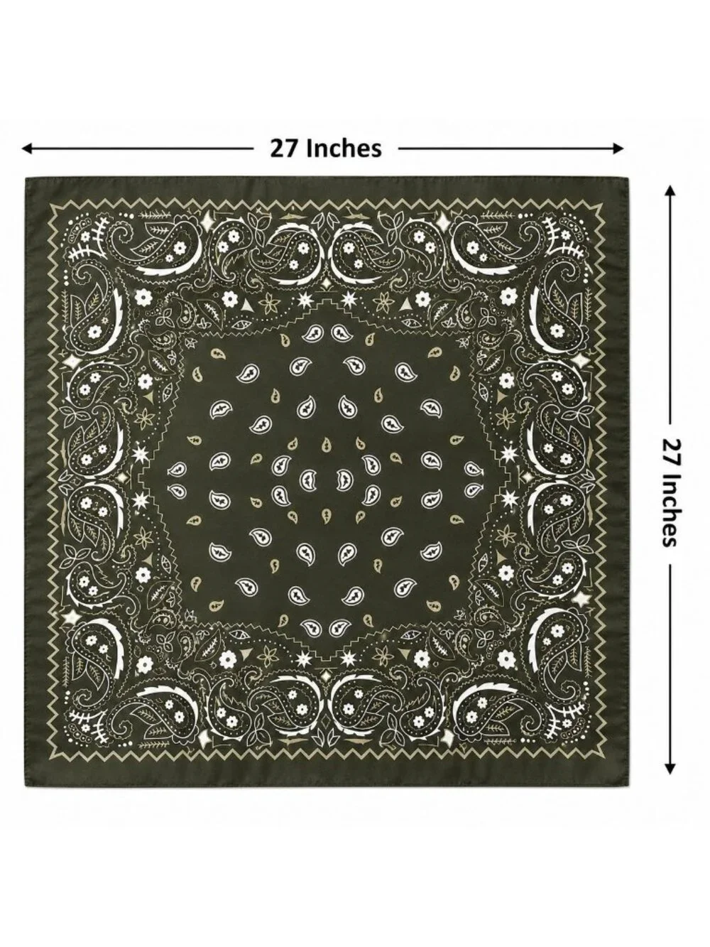 Dark Olive Green Paisley Wild Rag Scarf 27x27 Satin Western Cowgirl Cowboy
